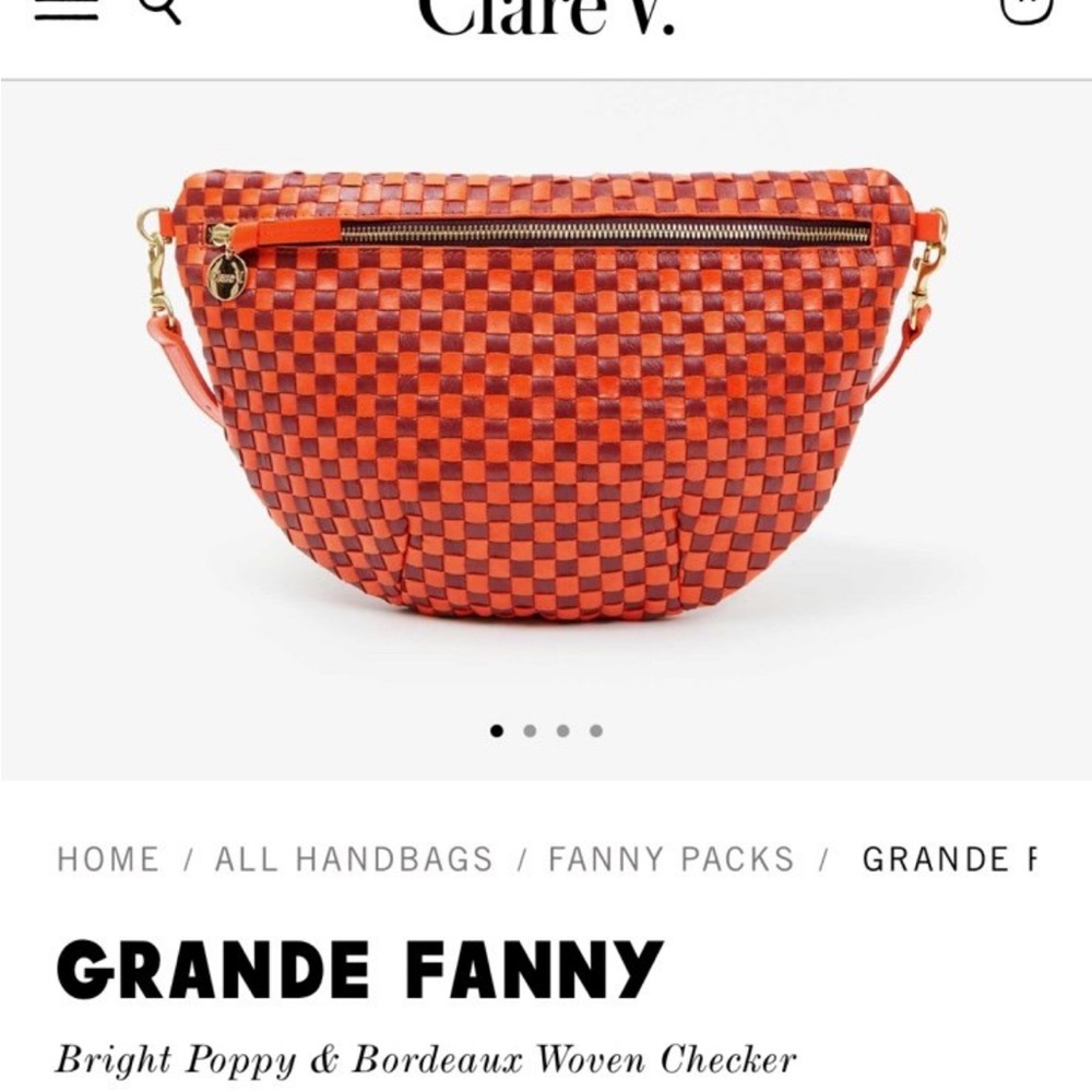 Clare V. Grande Fanny Pack - Bright Poppy and Bordeaux woven checker